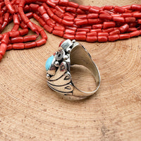 Turquoise & Red Coral Ring Size 11.5