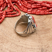 Turquoise & Red Coral Ring Size 11.5