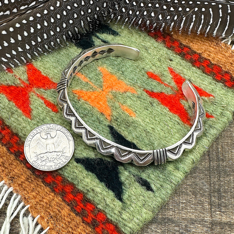Silver Stamp Work Cuff Bracelet