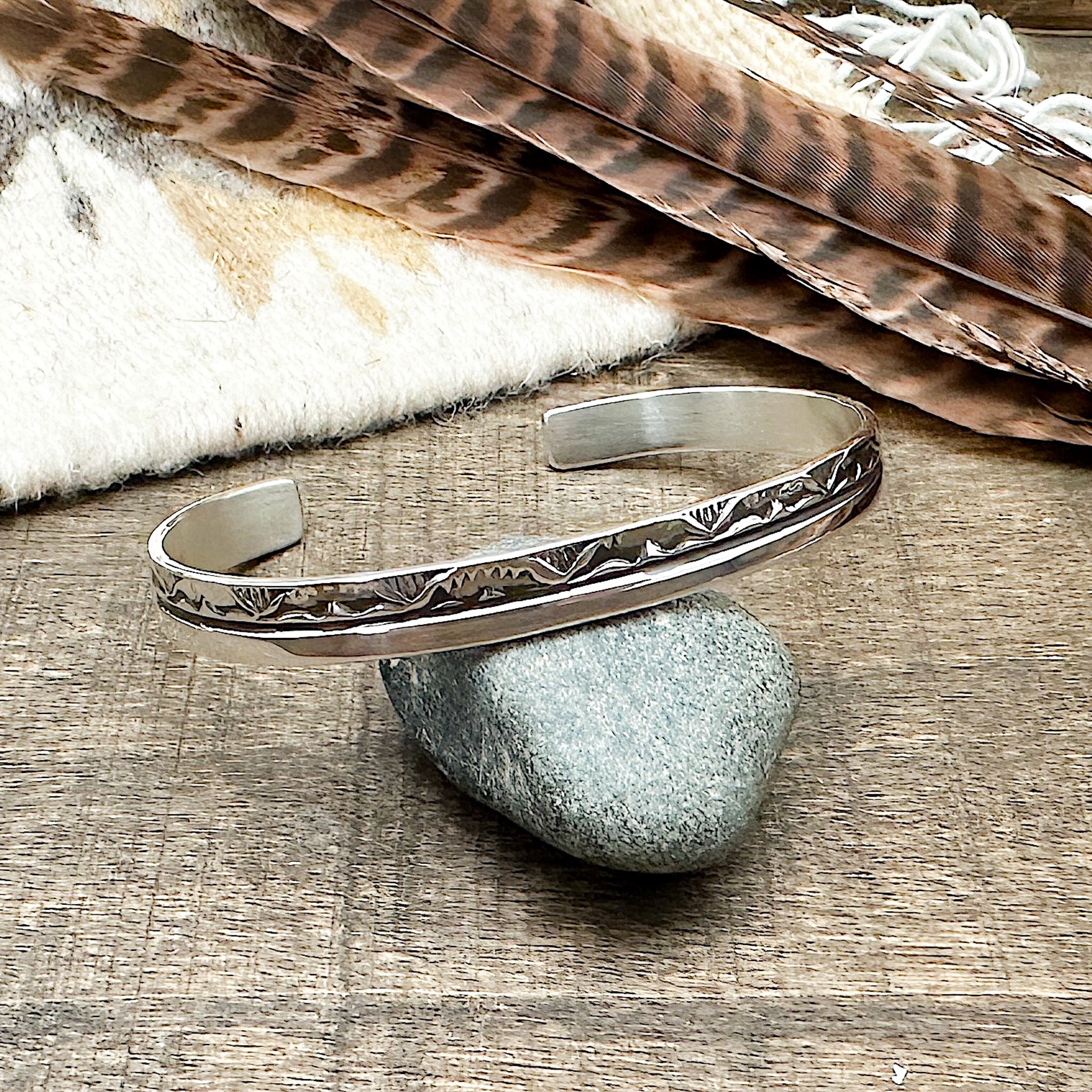 Silver Stamp Work Cuff Bracelet