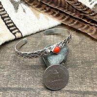 Red Coral Cuff Bracelet With Stamp Work