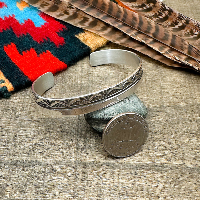 Silver Stamp Work Cuff Bracelet