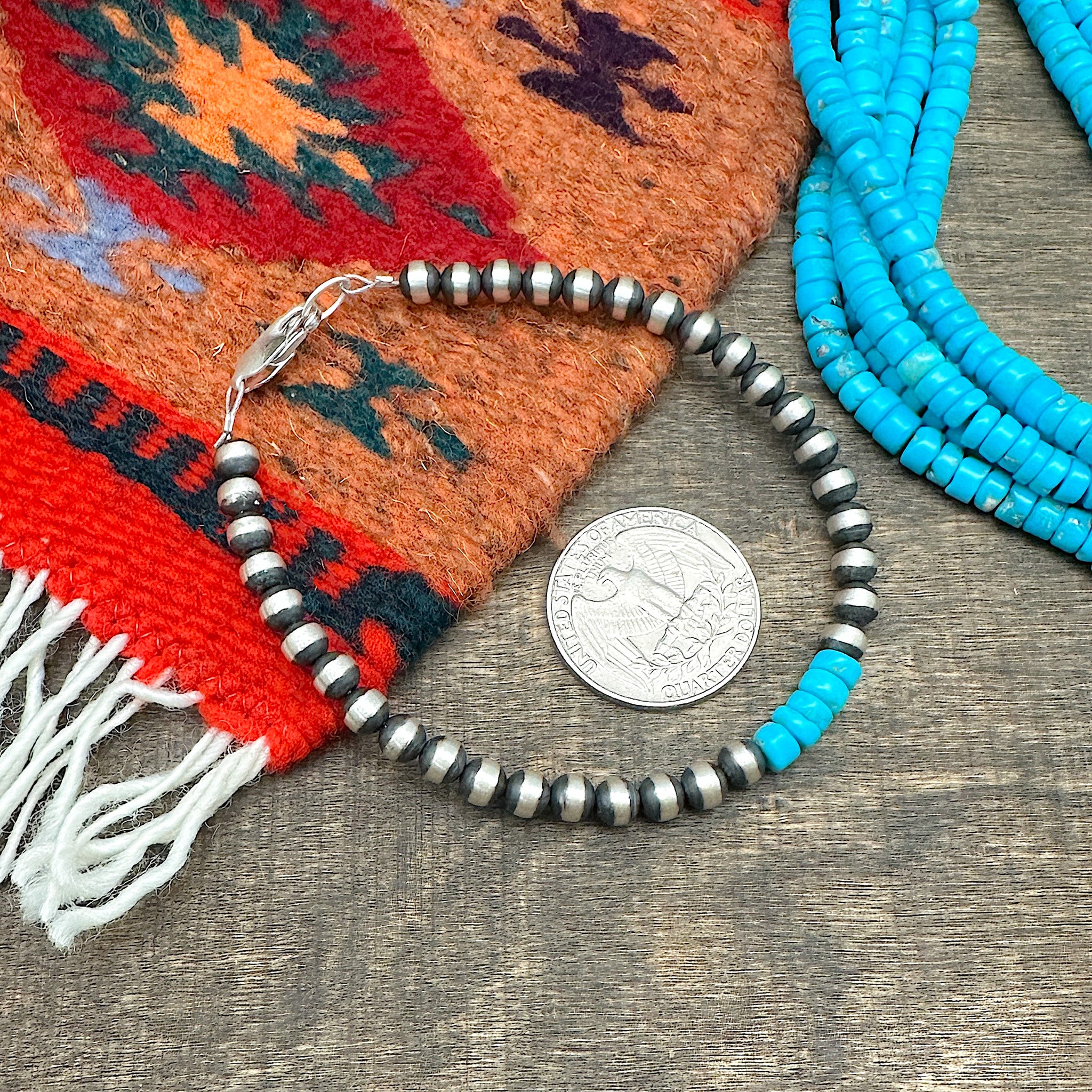 5mm Navajo Silver Pearl & Sleeping Beauty Turquoise Bracelet