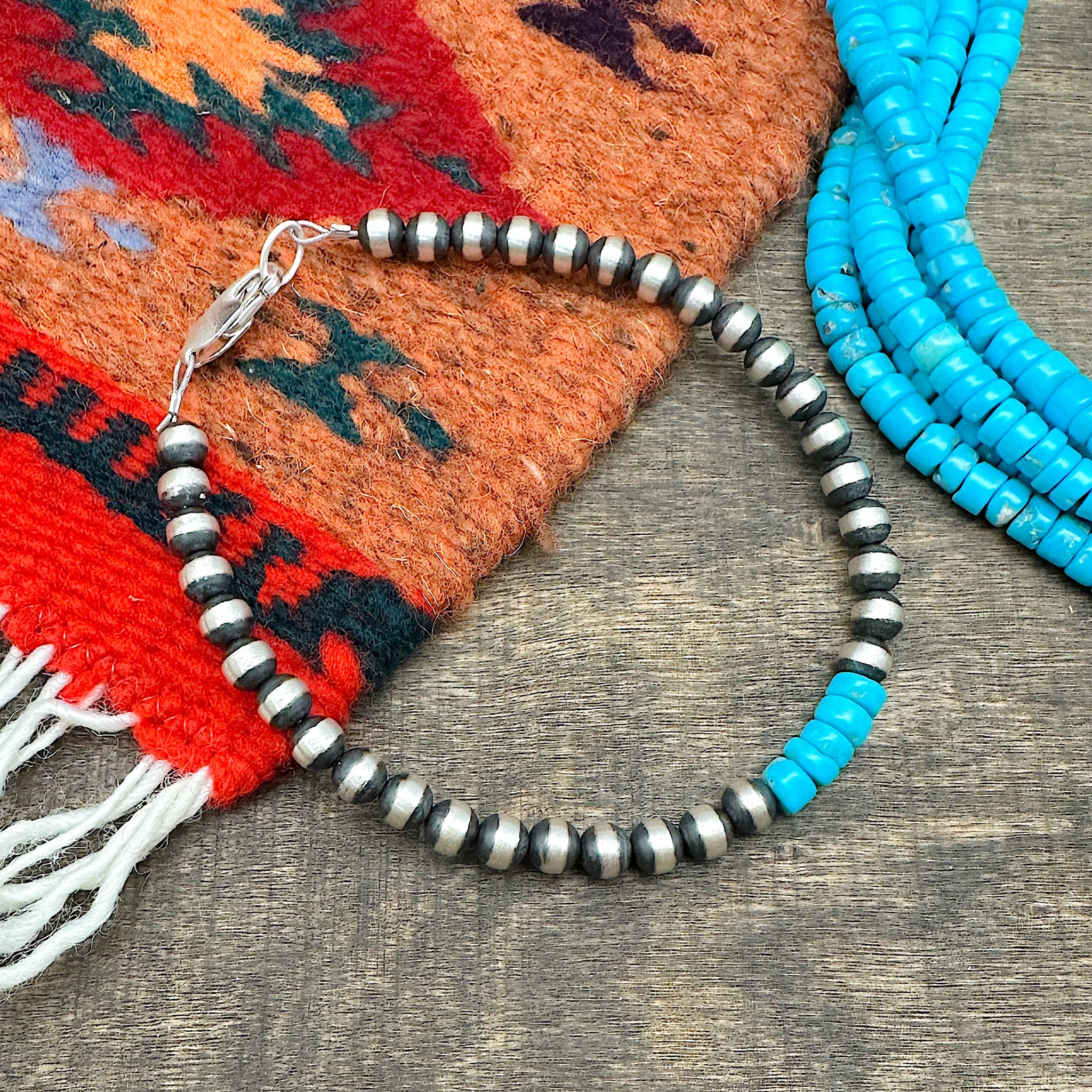 5mm Navajo Silver Pearl & Sleeping Beauty Turquoise Bracelet