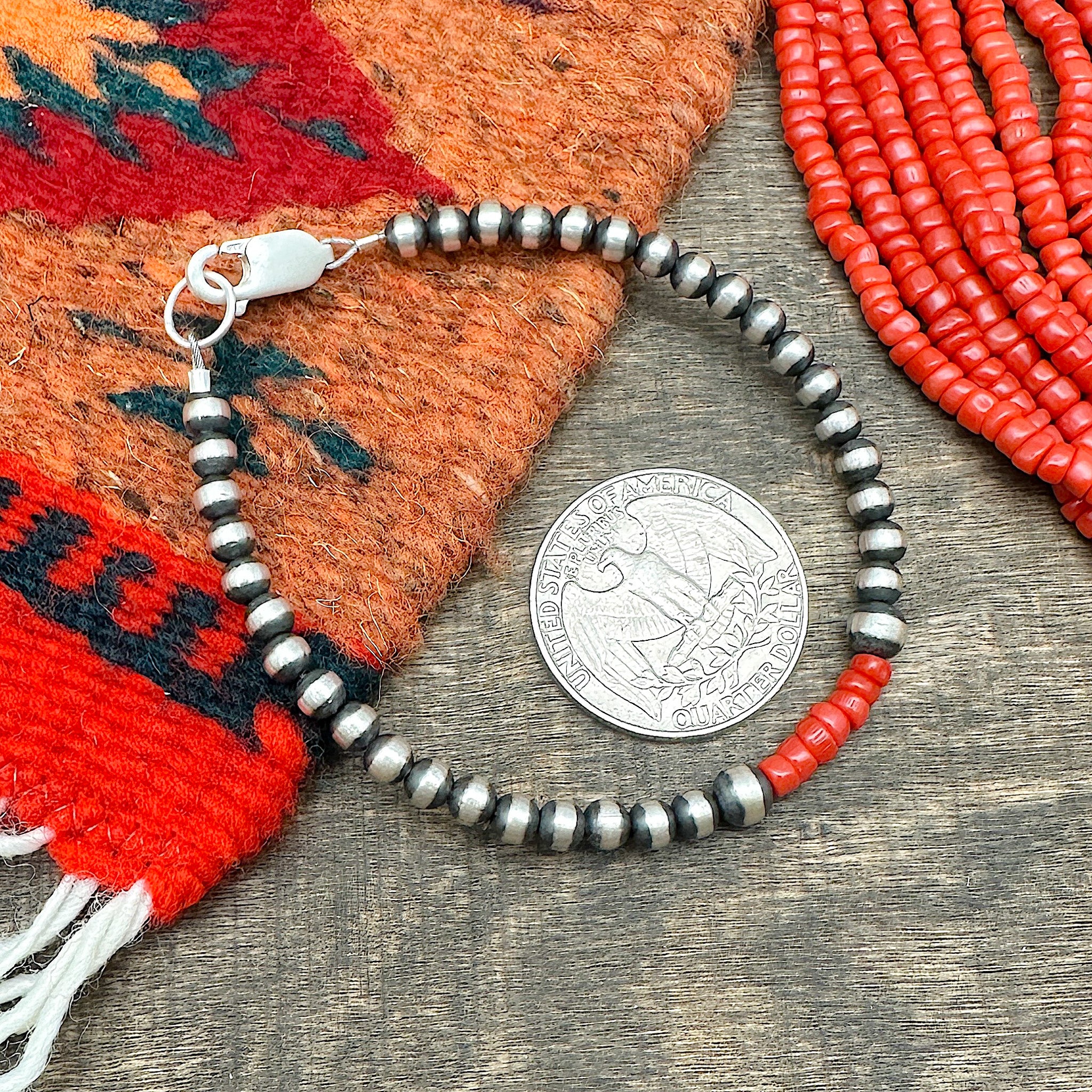 4mm & 5mm Navajo Silver Pearls With Coral