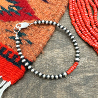 4mm & 5mm Navajo Silver Pearls With Coral