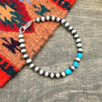 6mm Navajo Silver Pearl & Kingman Turquoise Bracelet