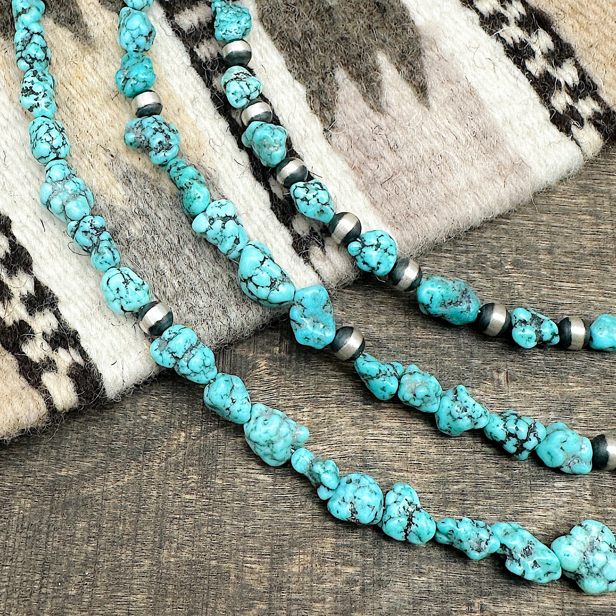 Kingman Turquoise Nugget & Silver Pearl Bracelets