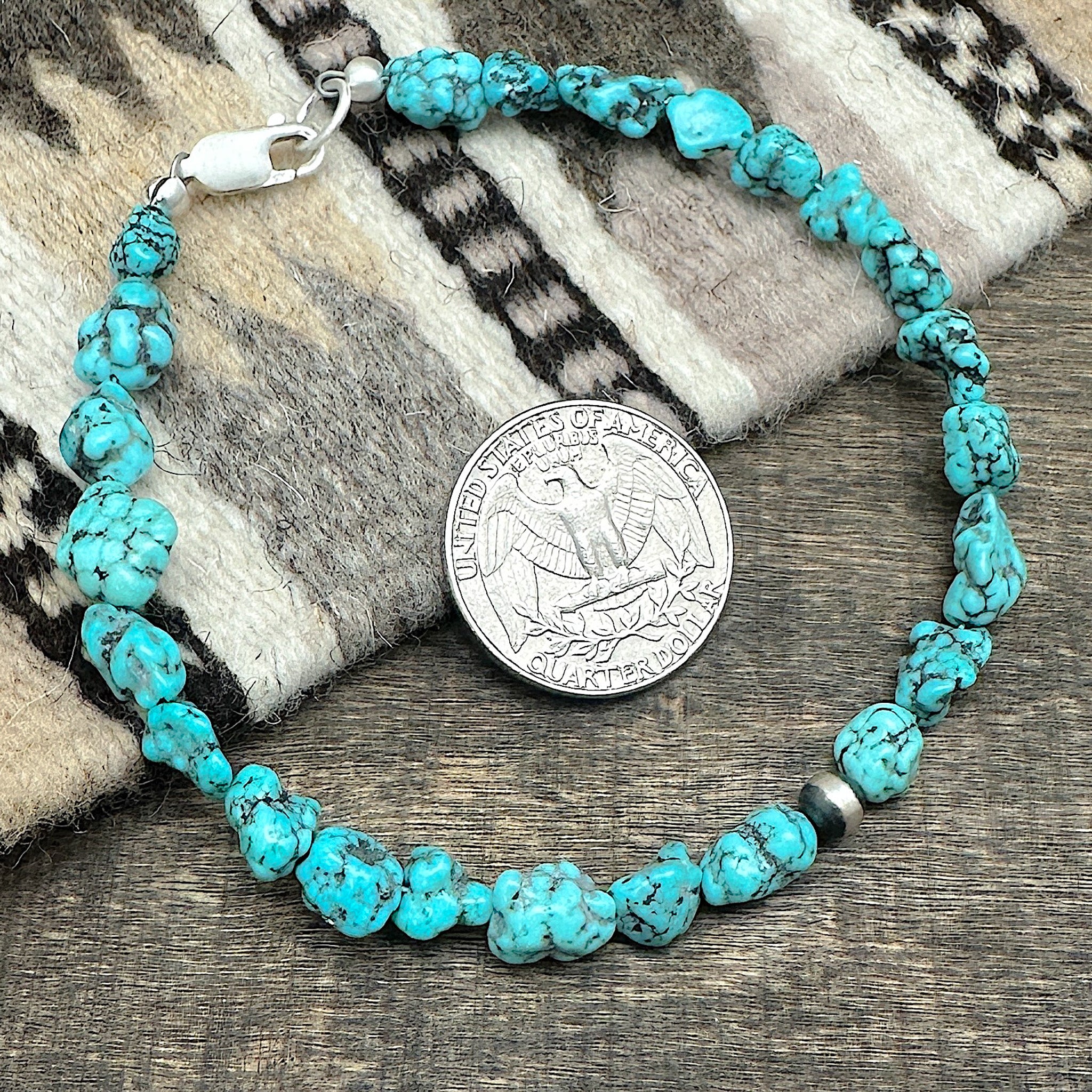 Kingman Turquoise Nugget & Silver Pearl Bracelets