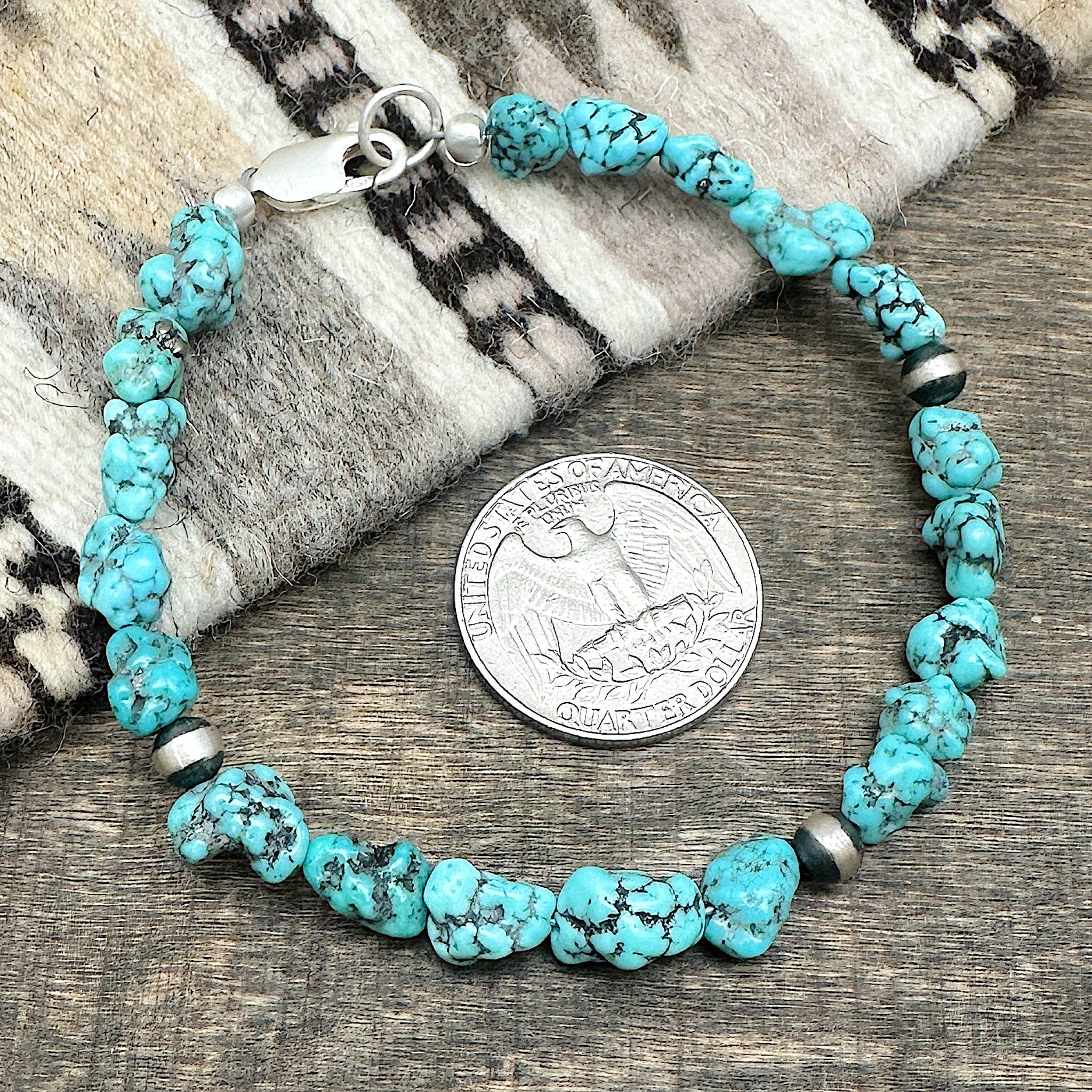 Kingman Turquoise Nugget & Silver Pearl Bracelets