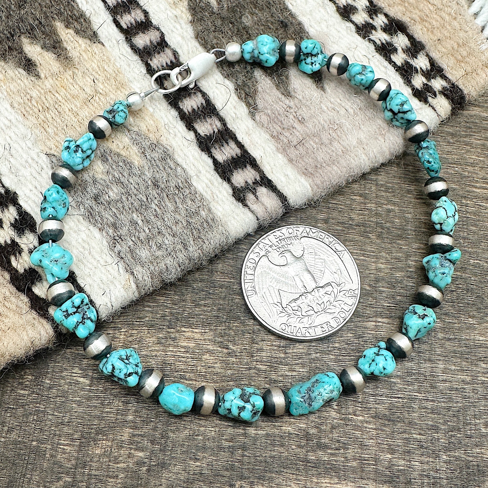 Kingman Turquoise Nugget & Silver Pearl Bracelets