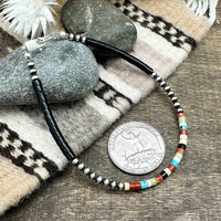 3mm Santo Domingo Heishi & Silver Pearl Bracelet