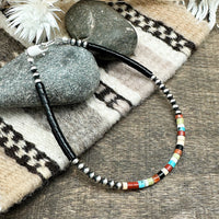 3mm Santo Domingo Heishi & Silver Pearl Bracelet