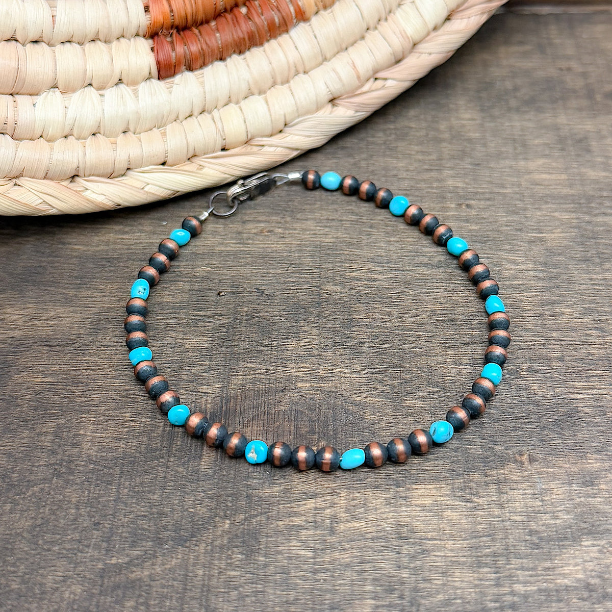 4mm Copper Pearl Bracelet With Turquoise