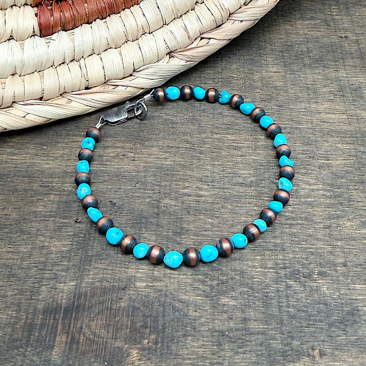4mm Copper Pearl Bracelet With Turquoise