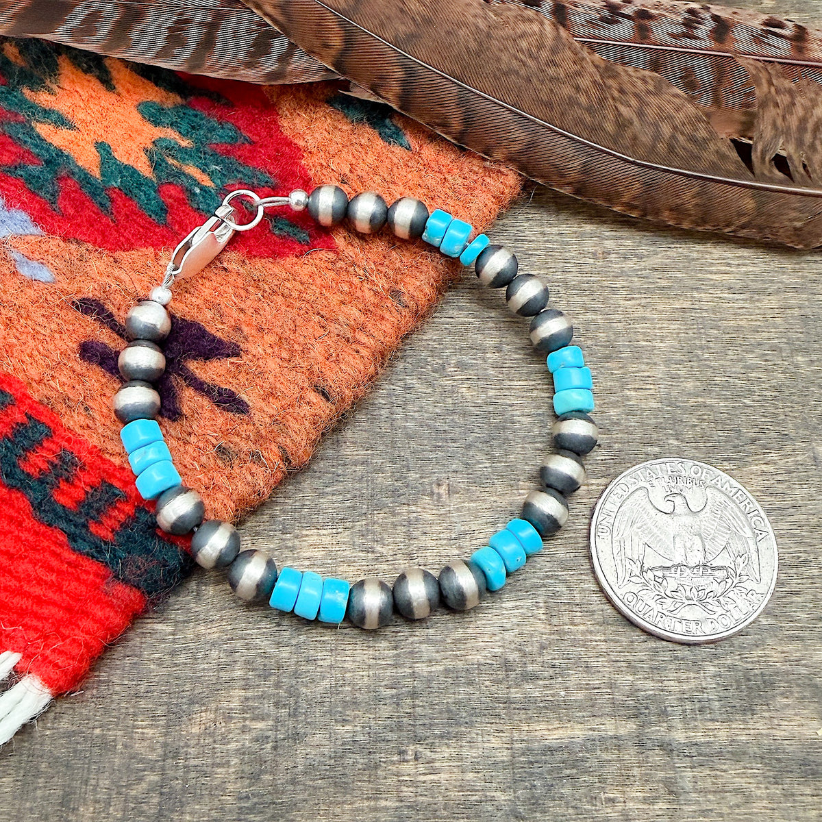 Sleeping Beauty Turquoise & Silver Pearl Bracelet