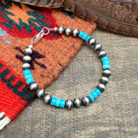 Sleeping Beauty Turquoise & Silver Pearl Bracelet