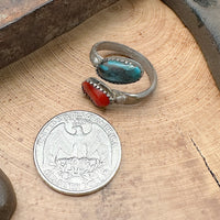 Vintage Bisbee Turquoise & Red Coral Ring Size 9
