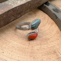 Vintage Bisbee Turquoise & Red Coral Ring Size 9