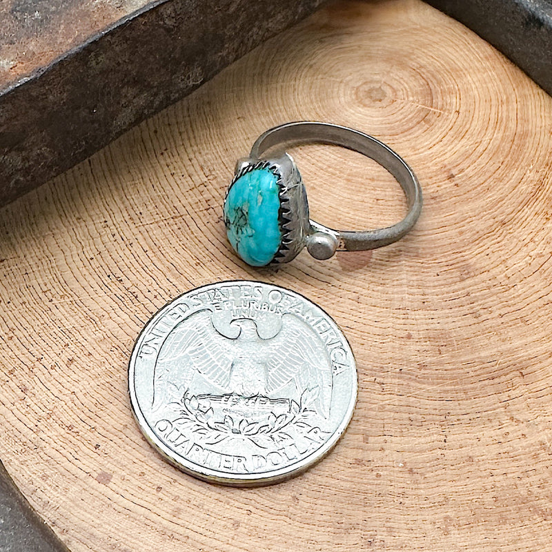 Vintage Lone Mountain Turquoise Ring Size 8-3/4
