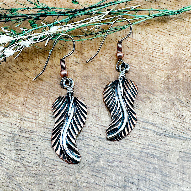 Copper & Silver Feather Earrings