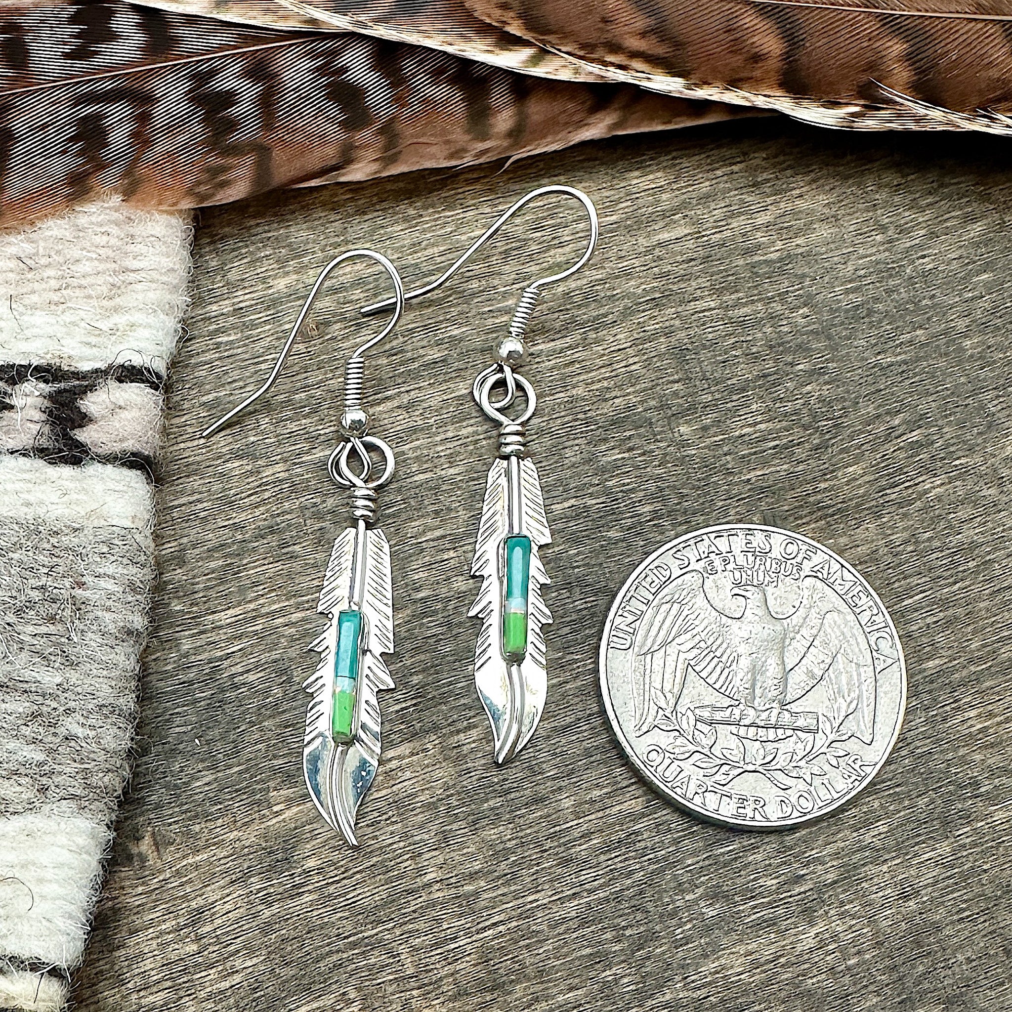Gaspeite & Turquoise Feather Earrings