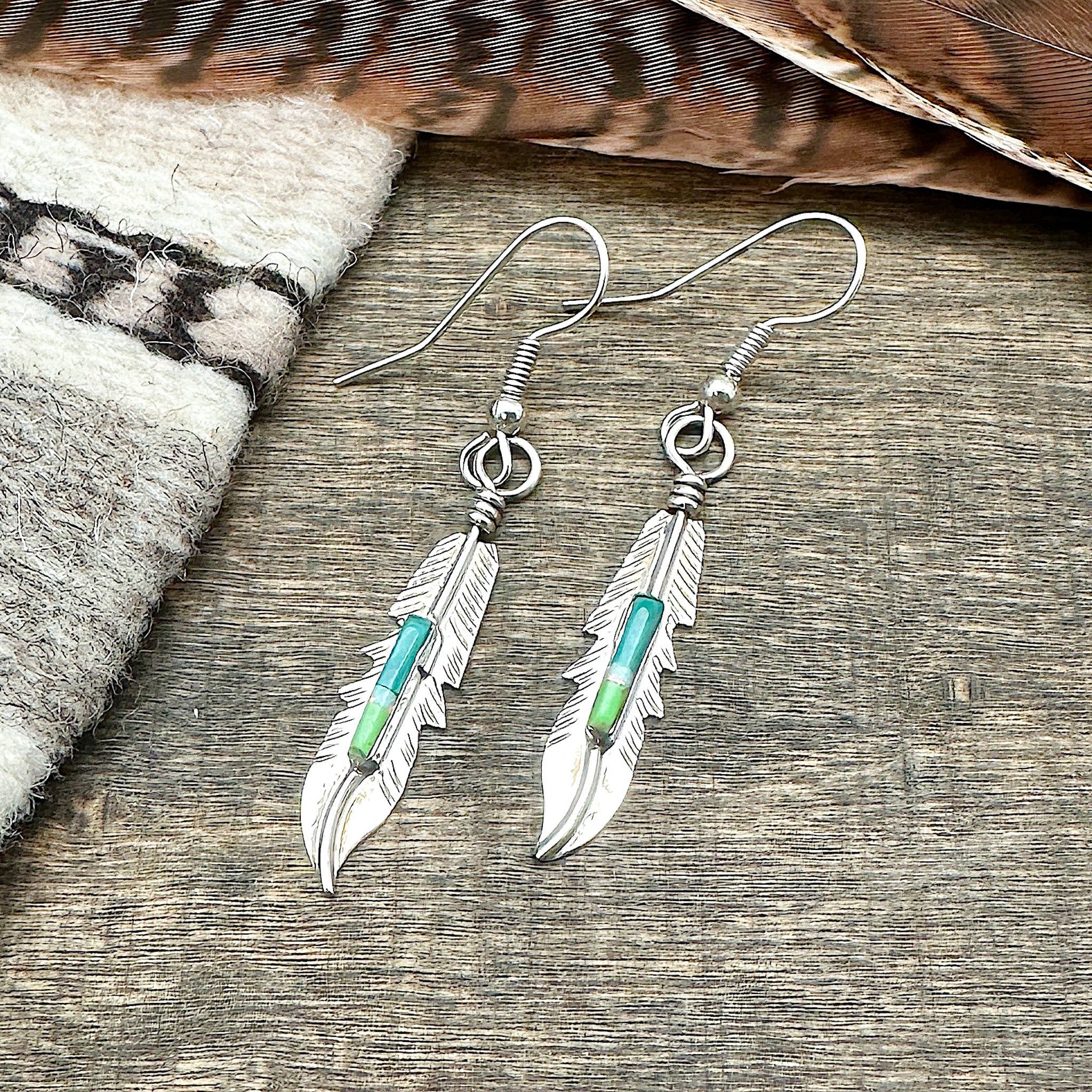 Gaspeite & Turquoise Feather Earrings