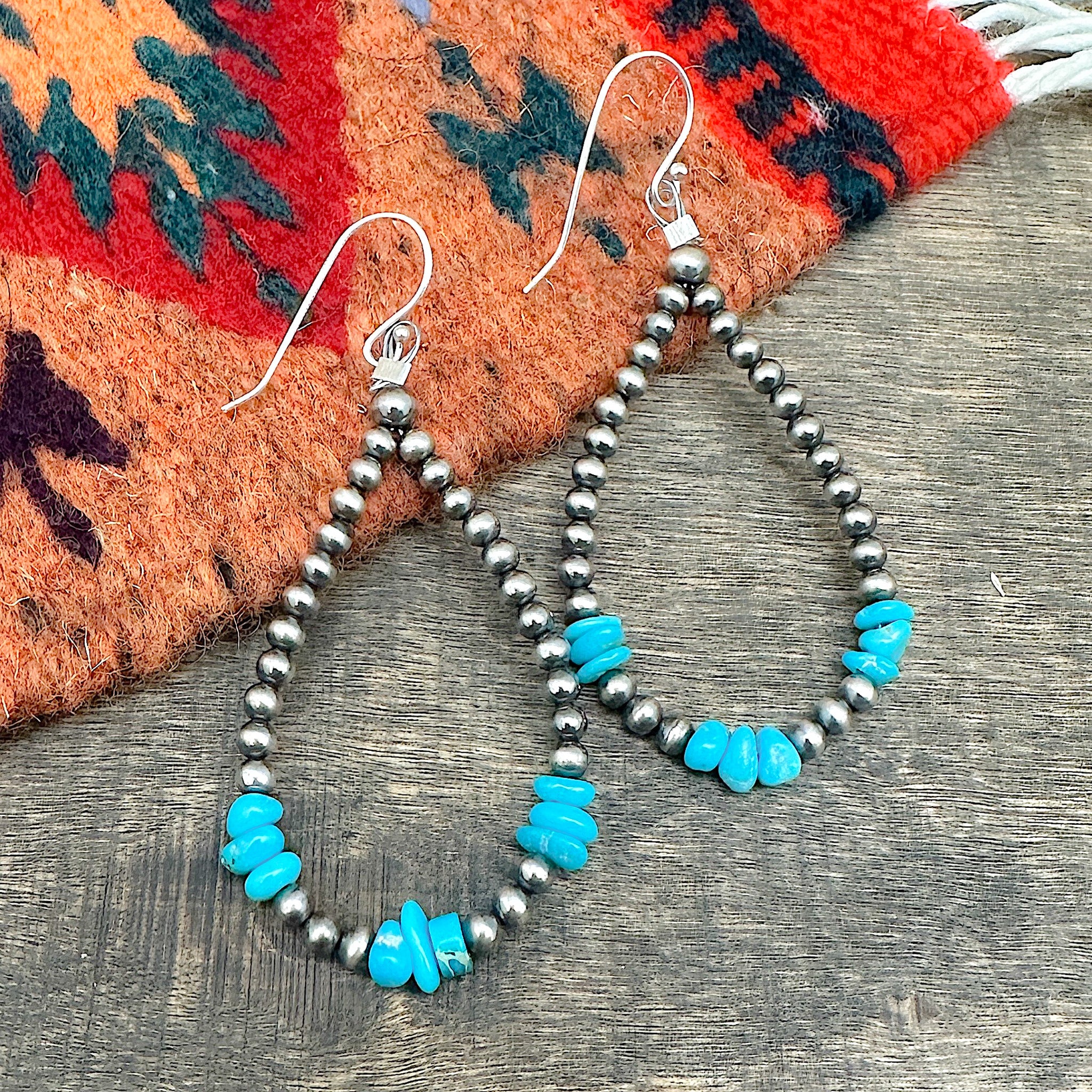 Silver Pearl & Kingman Turquoise Earrings