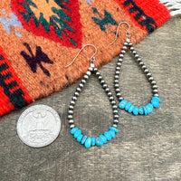 Silver Pearl & Kingman Turquoise Earrings