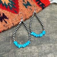 Silver Pearl & Kingman Turquoise Earrings