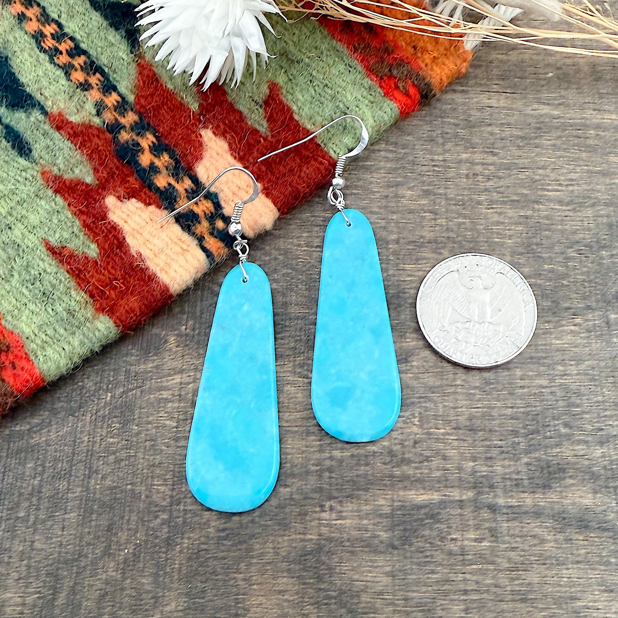 Kewa (Santo Domingo) Turquoise Slab Earrings