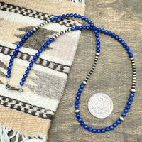 Silver Pearl Necklace With Lapis
