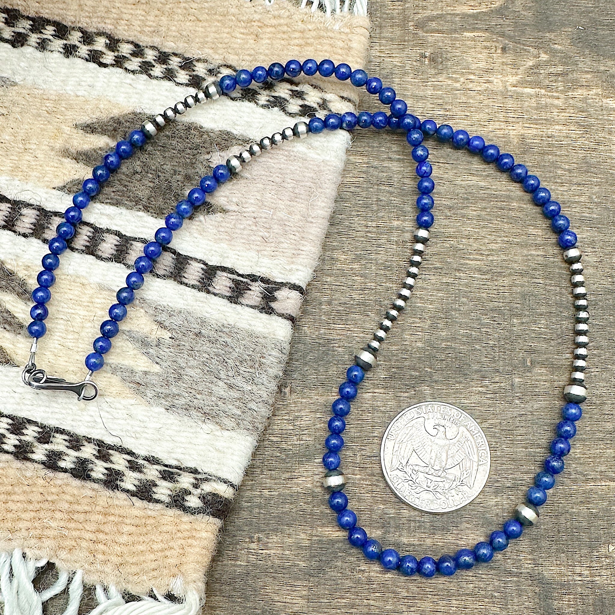 Silver Pearl Necklace With Lapis