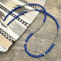 Silver Pearl Necklace With Lapis