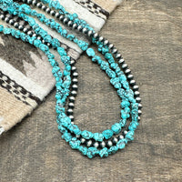 3 Strand Kingman Turquoise & Silver Pearl Necklace