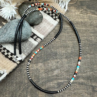 3mm Santo Domingo Heishi & Silver Pearls Necklace