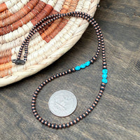 3mm Copper Pearl Necklace With Turquoise