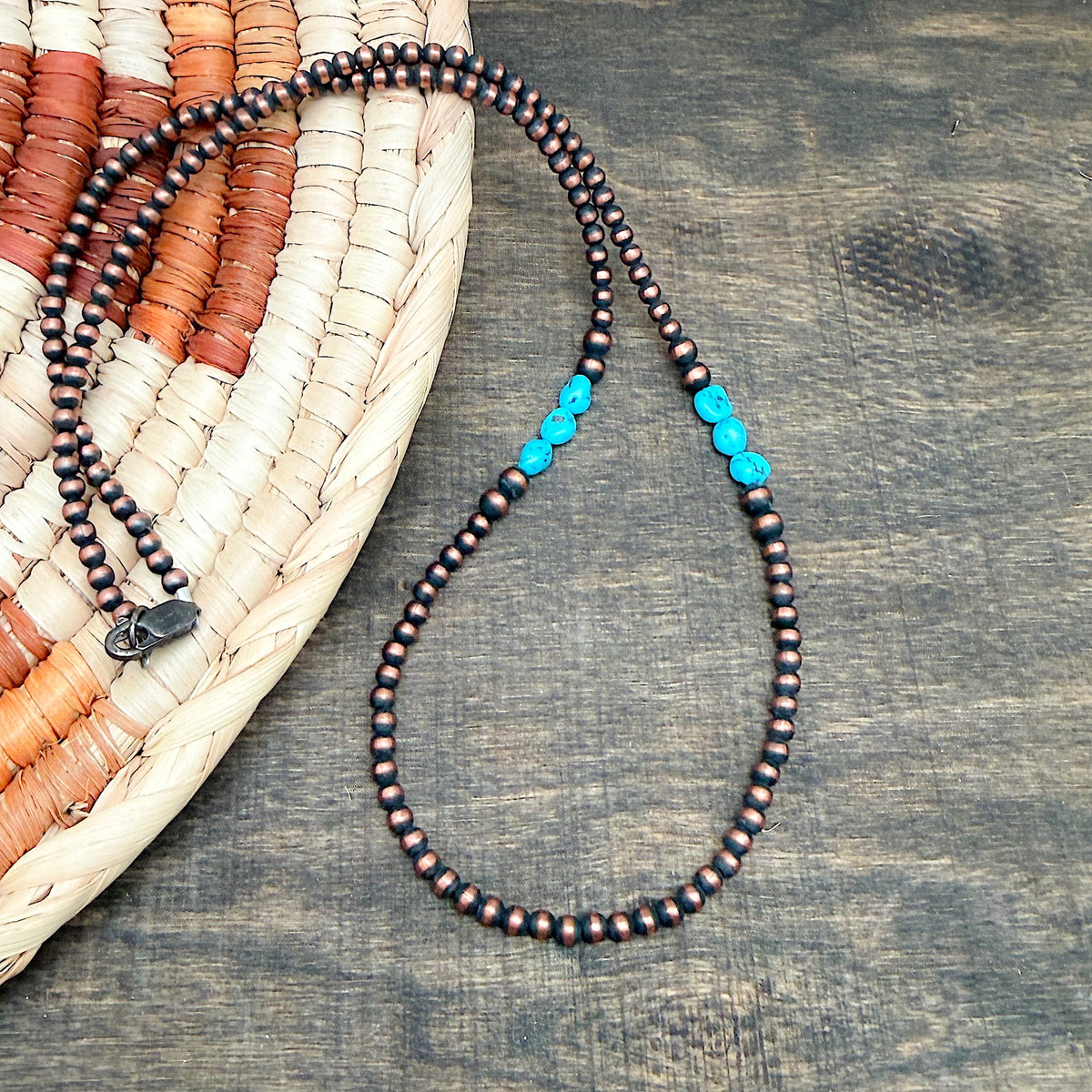 3mm Copper Pearl Necklace With Turquoise