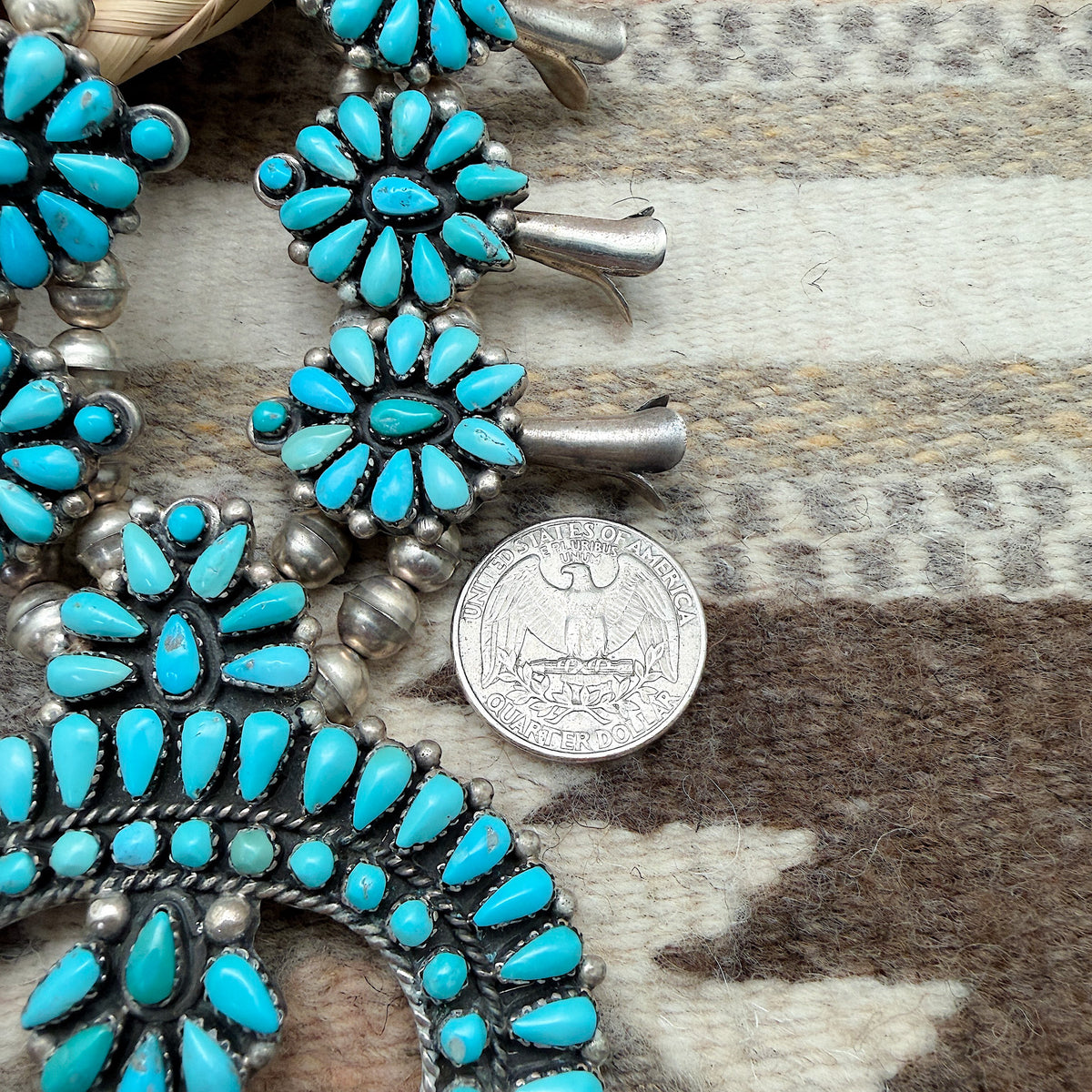 Vintage Sleeping Beauty Turquoise Squash Blossom Necklace