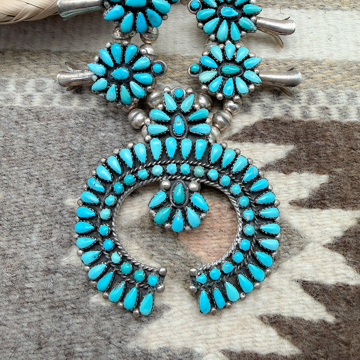 Vintage Sleeping Beauty Turquoise Squash Blossom Necklace