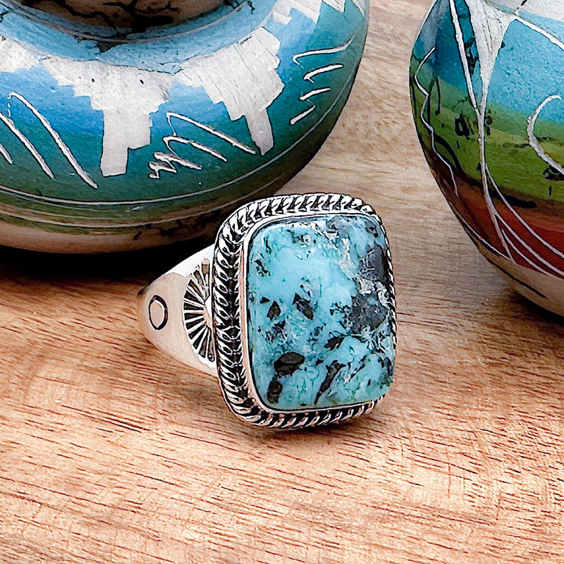 Blue Diamond Turquoise Ring Size 13.5