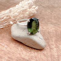 Large Faceted Moldavite Ring Size 7