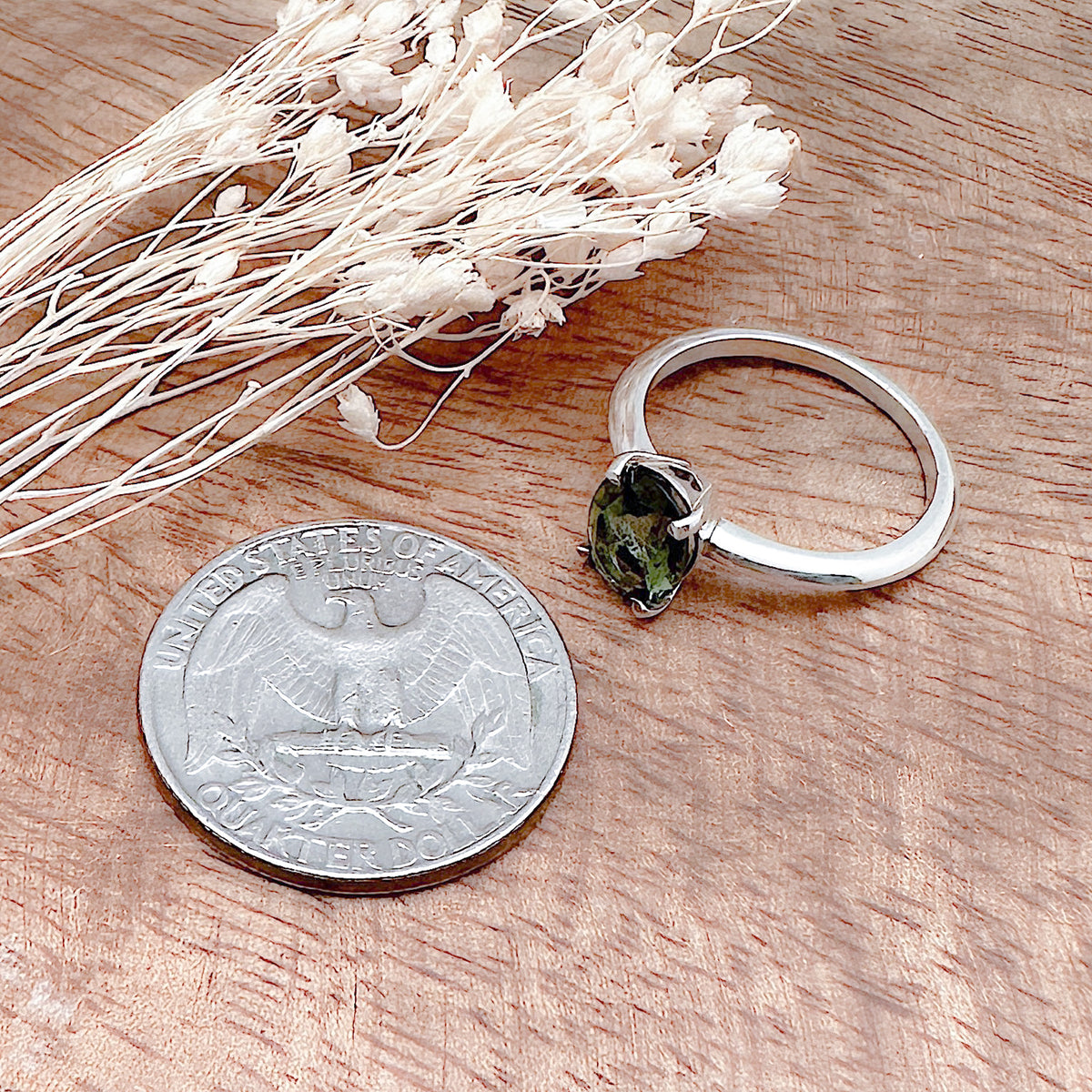 Faceted Moldavite Ring Size 7