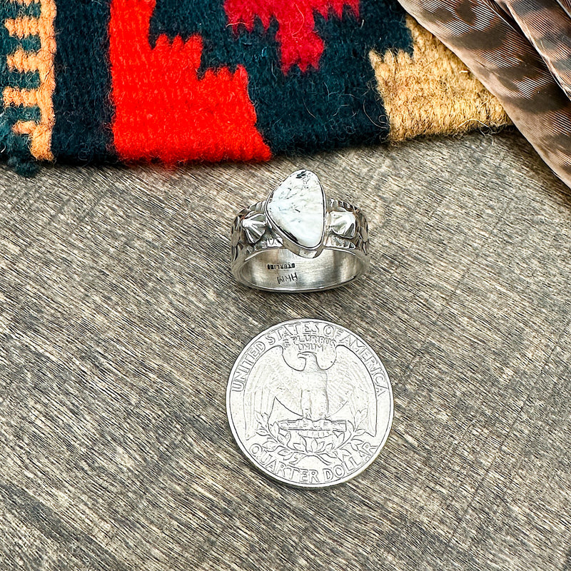 White Buffalo Stamp Work Ring Size 6-1/4