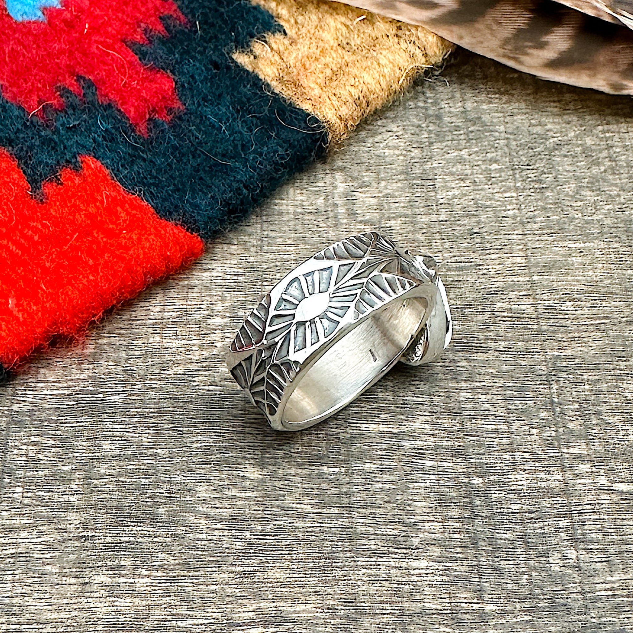White Buffalo Stamp Work Ring Size 6-1/4