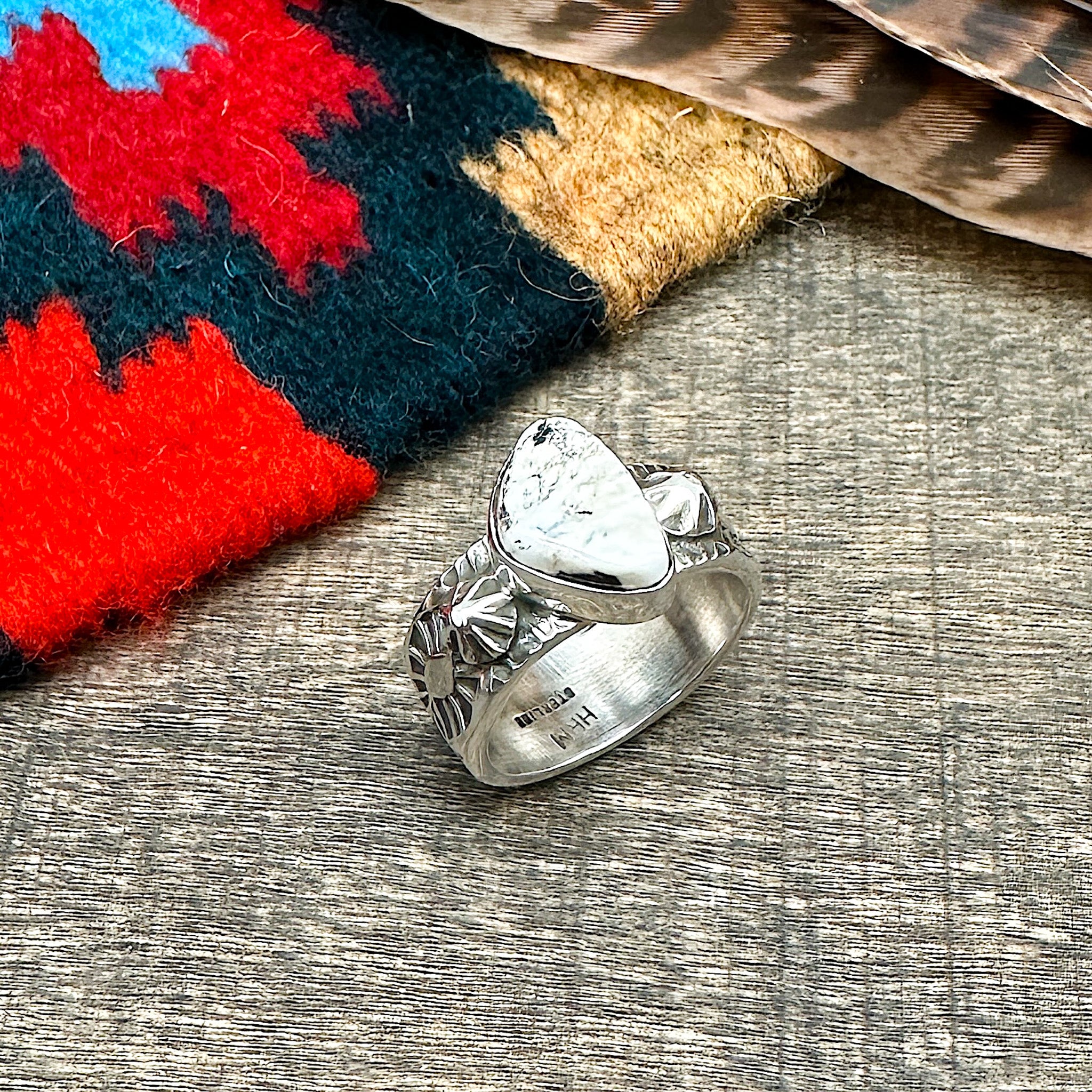 White Buffalo Stamp Work Ring Size 6-1/4
