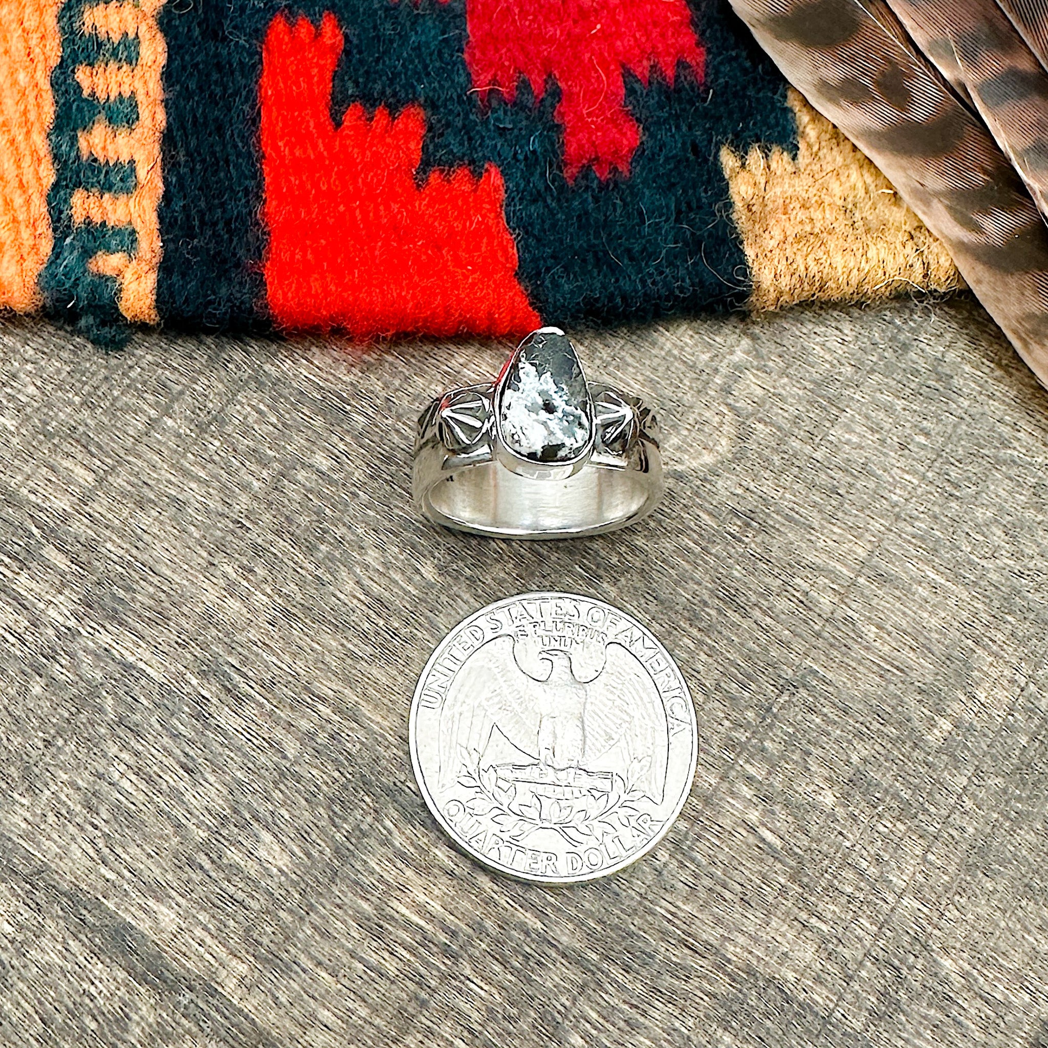 White Buffalo Stamp Work Ring Size 7-1/4