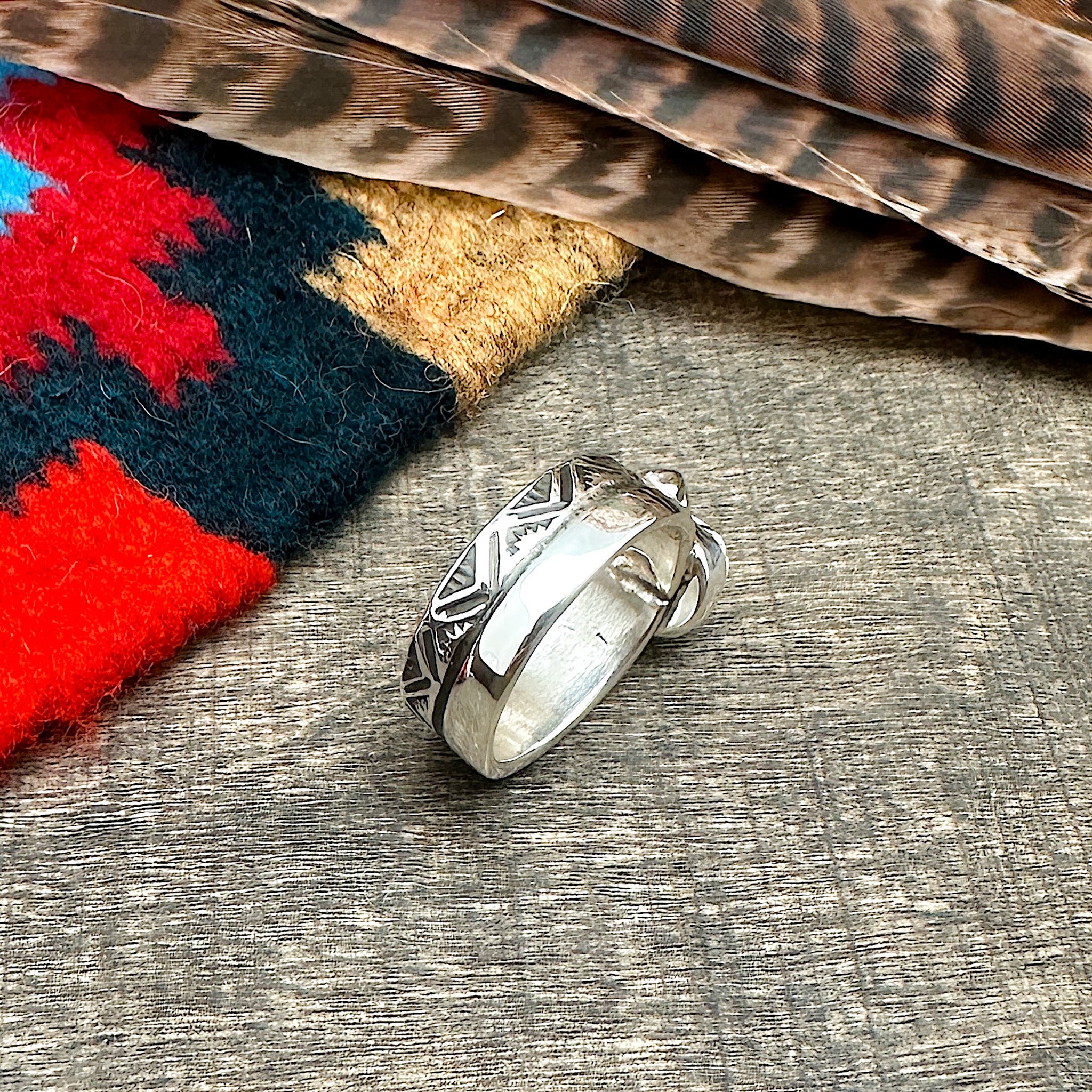 White Buffalo Stamp Work Ring Size 7-1/4