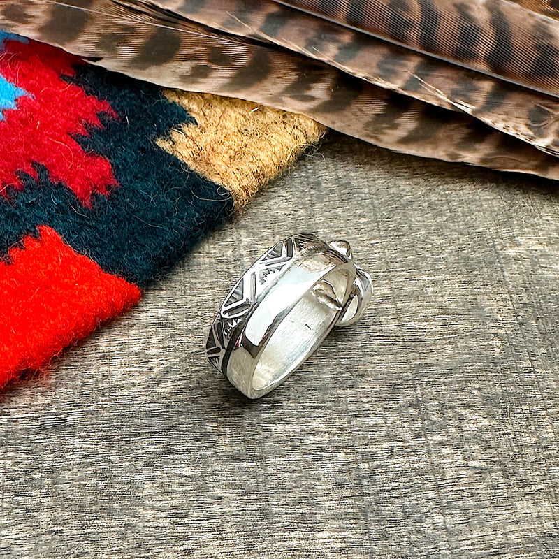 White Buffalo Stamp Work Ring Size 7-1/4