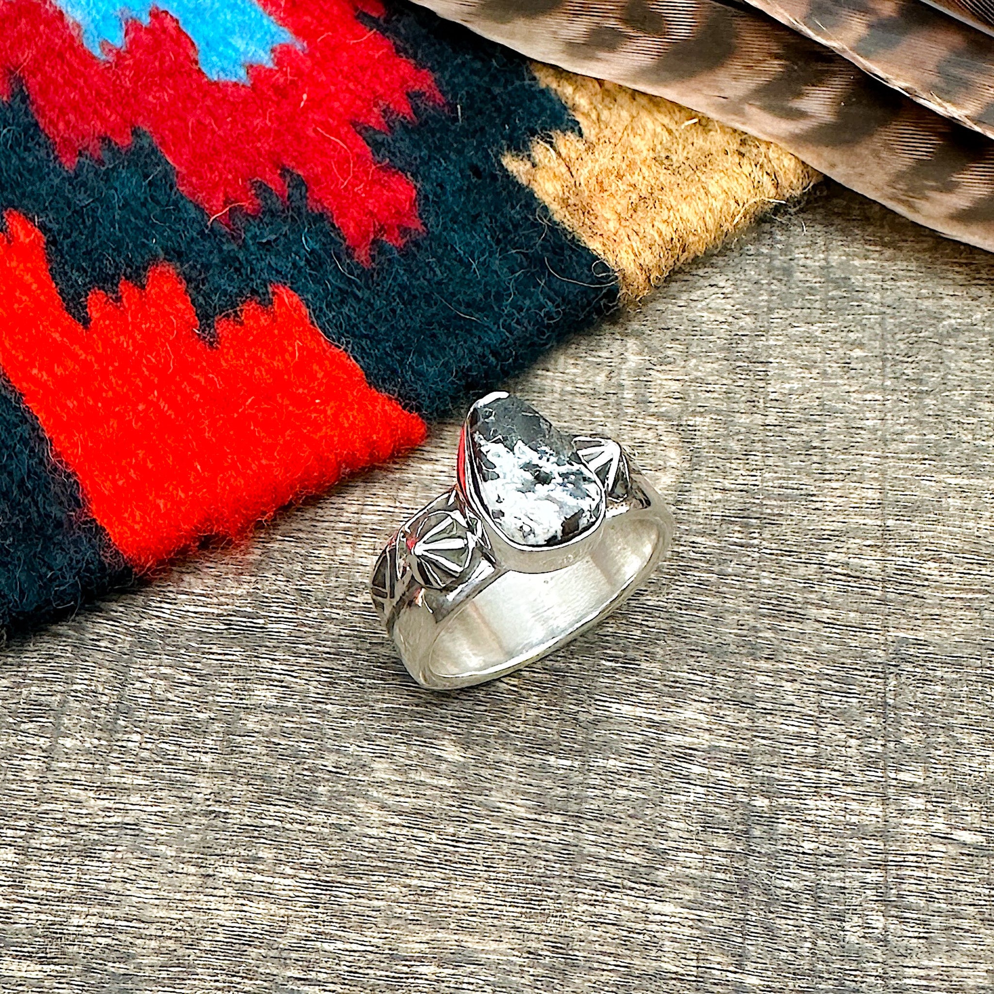 White Buffalo Stamp Work Ring Size 7-1/4